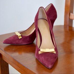 Michael Kors Merlot Suede Metal Gold Bow Pump